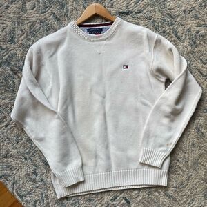 Vintage Tommy Hilfiger Cream Jumper Crewneck Knit Sweater 100% cotton size large